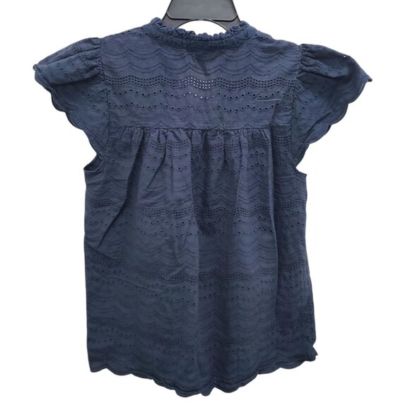 Design History Women's Navy Blue Eyelet Flutter Sleeve Preppy Academia Blouse M - Picture 5 of 6